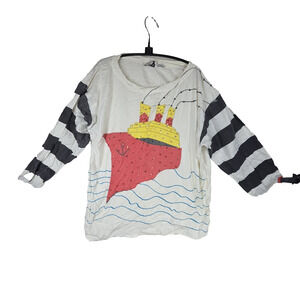 Vtg Joseph Le Bon Shirt Top Womens Large White Whimsical Nautical Art To Wear